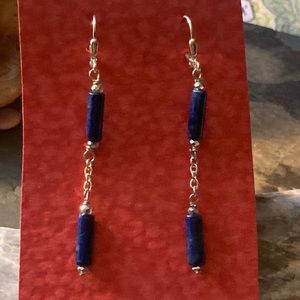 Hand crafted sterling silver and lapis earrings.  Lever back ear hooks